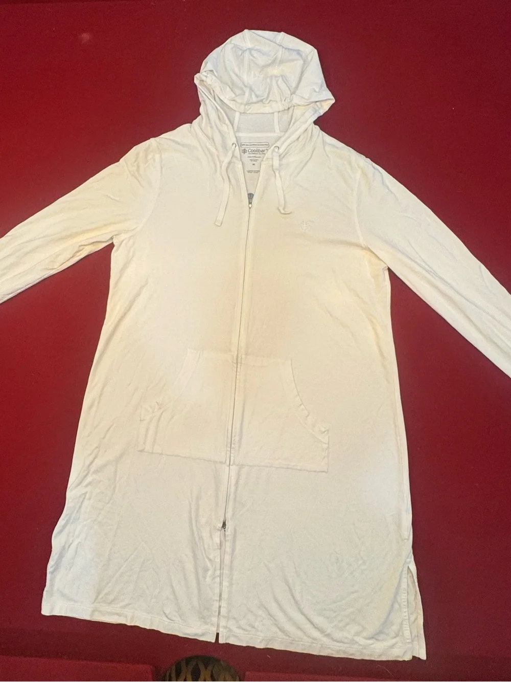 Coolibar Women’s Long Cabana Hoodie in White With Sun Protection UHF 50 Size M